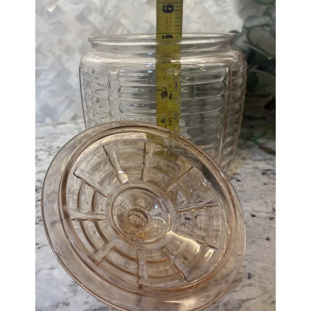 Vtg Anchor Hocking Manhattan Pink Depression Glass Beehive Biscuit Cookie Jar